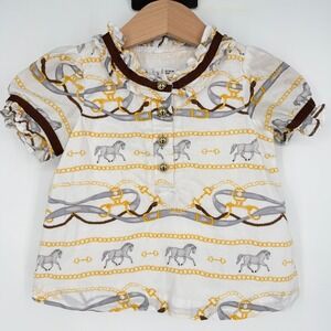 Janie and Jack‎ Girl's Equestrian Horse Scarf Top Short Sleeve Shirt Top 12-18